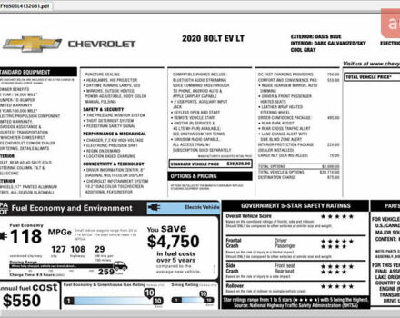 Синий Шевроле Bolt EV, объемом двигателя 0 л и пробегом 49 тыс. км за 16550 $, фото 93 на Automoto.ua