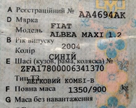 Синій Фіат Альбеа, об'ємом двигуна 1.2 л та пробігом 160 тис. км за 1800 $, фото 2 на Automoto.ua