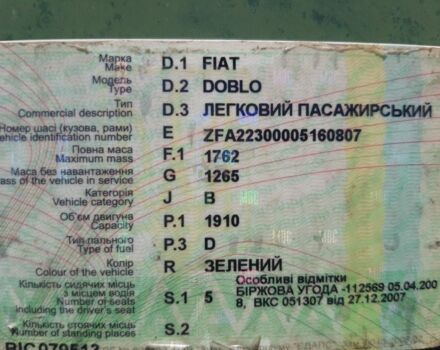 Зеленый Фиат Добло, объемом двигателя 1.9 л и пробегом 300 тыс. км за 2200 $, фото 6 на Automoto.ua