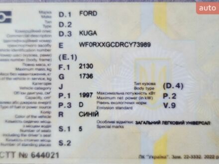 Синий Форд Куга, объемом двигателя 2 л и пробегом 264 тыс. км за 9900 $, фото 1 на Automoto.ua