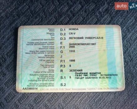 Зеленый Хонда СРВ, объемом двигателя 2 л и пробегом 312 тыс. км за 3700 $, фото 22 на Automoto.ua