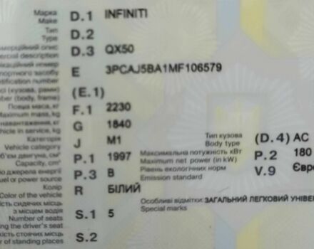 Белый Инфинити QX50, объемом двигателя 2 л и пробегом 82 тыс. км за 29900 $, фото 21 на Automoto.ua