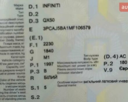 Белый Инфинити QX50, объемом двигателя 1.99 л и пробегом 82 тыс. км за 29900 $, фото 21 на Automoto.ua