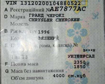 Зеленый Джип Гранд Чероки, объемом двигателя 3.96 л и пробегом 200 тыс. км за 4500 $, фото 11 на Automoto.ua