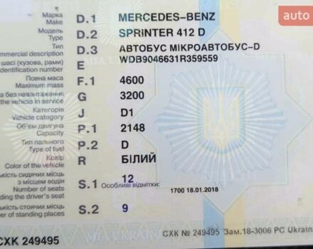 Білий Мерседес Sprinter, об'ємом двигуна 2.15 л та пробігом 7 тис. км за 6000 $, фото 6 на Automoto.ua