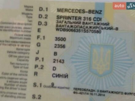 Синий Мерседес Sprinter, объемом двигателя 2.3 л и пробегом 400 тыс. км за 6500 $, фото 1 на Automoto.ua