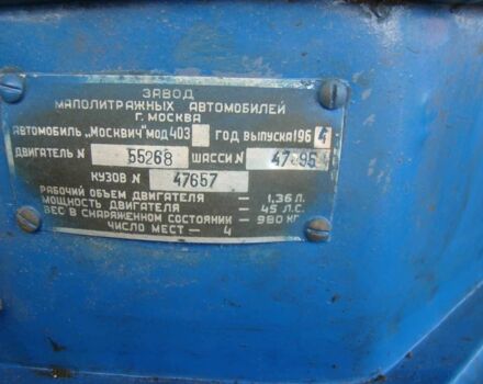 Синий Москвич / АЗЛК 403, объемом двигателя 1.4 л и пробегом 2 тыс. км за 1712 $, фото 3 на Automoto.ua