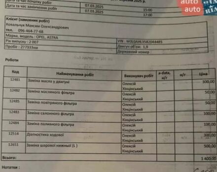 Серый Опель Астра, объемом двигателя 1.91 л и пробегом 291 тыс. км за 5800 $, фото 30 на Automoto.ua