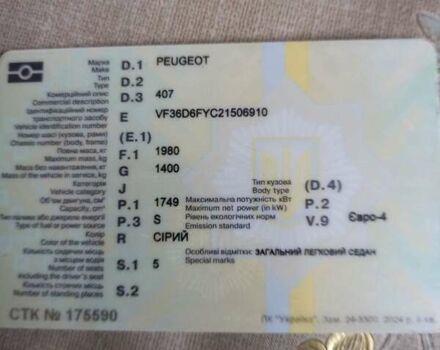 Серый Пежо 407, объемом двигателя 1.8 л и пробегом 338 тыс. км за 3500 $, фото 10 на Automoto.ua