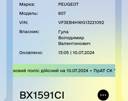 Серый Пежо 807, объемом двигателя 2.18 л и пробегом 322 тыс. км за 4500 $, фото 7 на Automoto.ua