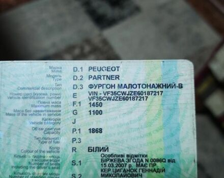 Белый Пежо Partner, объемом двигателя 2 л и пробегом 350 тыс. км за 1650 $, фото 6 на Automoto.ua