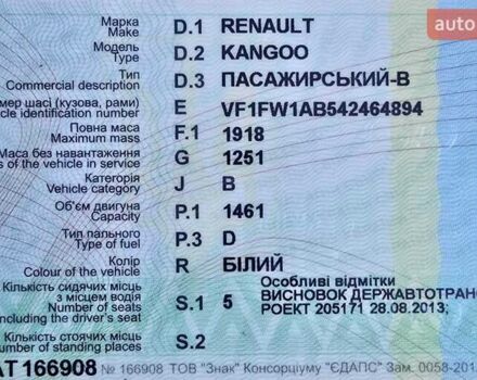 Белый Рено Кенгу, объемом двигателя 1.5 л и пробегом 399 тыс. км за 4800 $, фото 9 на Automoto.ua