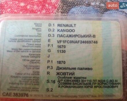 Жовтий Рено Кєнгу, об'ємом двигуна 0 л та пробігом 296 тис. км за 3000 $, фото 6 на Automoto.ua