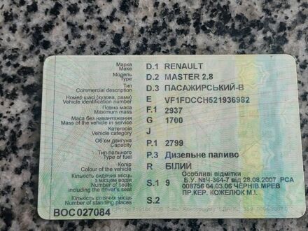 Белый Рено Мастер, объемом двигателя 2.8 л и пробегом 427 тыс. км за 4600 $, фото 1 на Automoto.ua