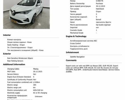Белый Рено Зое, объемом двигателя 0 л и пробегом 111 тыс. км за 13800 $, фото 16 на Automoto.ua