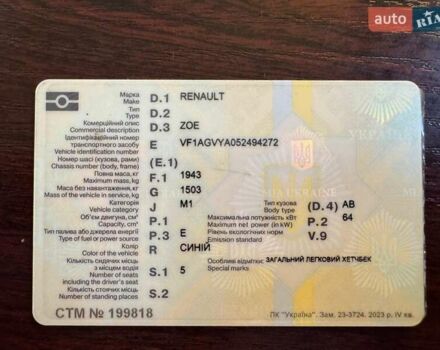 Синий Рено Зое, объемом двигателя 0 л и пробегом 118 тыс. км за 7000 $, фото 3 на Automoto.ua