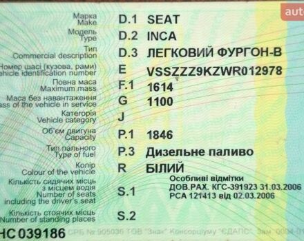 Белый Сеат Инка, объемом двигателя 1.9 л и пробегом 240 тыс. км за 700 $, фото 5 на Automoto.ua