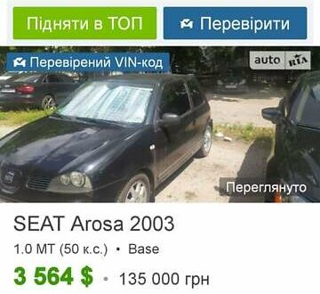 Сеат Arosa 2003 у Дніпро (Дніпропетровську) на Automoto.ua Чорний Сеат Arosa, об'ємом двигуна 0 л та пробігом 199 тис. км за 2700 $, фото 1 на Automoto.ua