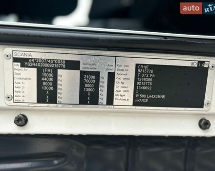Белый Сканиа R 580, объемом двигателя 0 л и пробегом 625 тыс. км за 47400 $, фото 11 на Automoto.ua