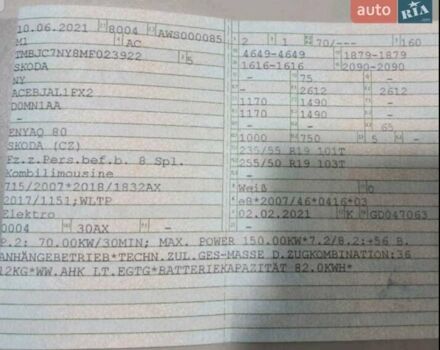 Білий Шкода Enyaq iV, об'ємом двигуна 0 л та пробігом 208 тис. км за 20900 $, фото 19 на Automoto.ua