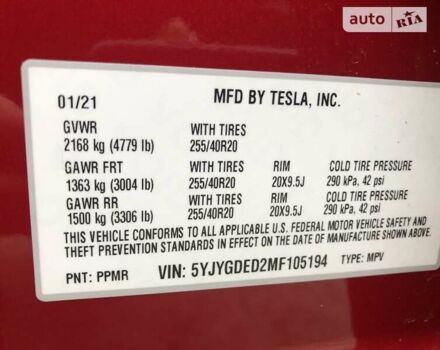 Красный Тесла Model Y, объемом двигателя 0 л и пробегом 35 тыс. км за 24000 $, фото 21 на Automoto.ua