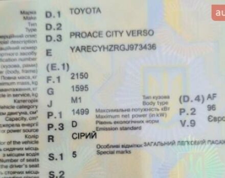 Серый Тойота Proace City Verso, объемом двигателя 1.5 л и пробегом 46 тыс. км за 24900 $, фото 4 на Automoto.ua