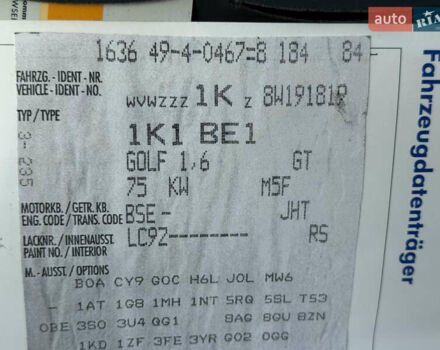 Черный Фольксваген Гольф, объемом двигателя 1.6 л и пробегом 182 тыс. км за 6350 $, фото 92 на Automoto.ua