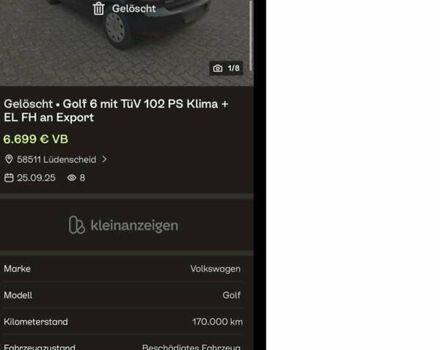 Черный Фольксваген Гольф, объемом двигателя 1.6 л и пробегом 187 тыс. км за 7800 $, фото 3 на Automoto.ua