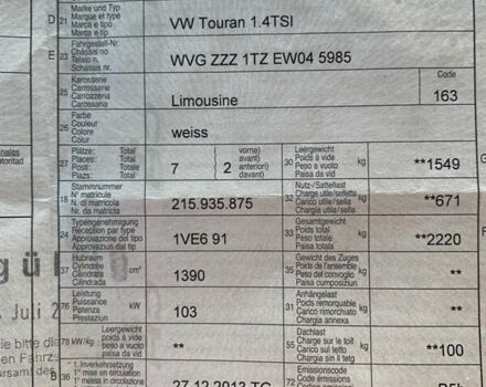 Белый Фольксваген Туран, объемом двигателя 1.4 л и пробегом 209 тыс. км за 9750 $, фото 16 на Automoto.ua