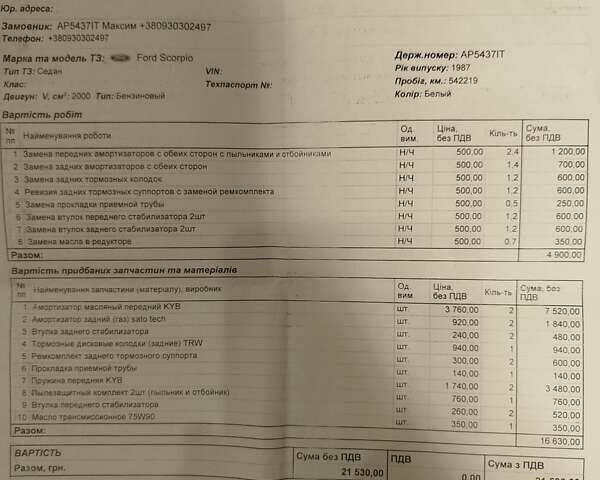 Белый Форд Скорпио, объемом двигателя 2 л и пробегом 540 тыс. км за 969 $, фото 1 на Automoto.ua