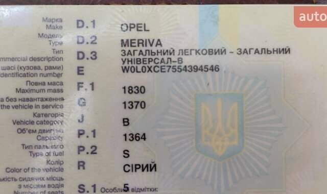 Серый Опель Мерива, объемом двигателя 1.36 л и пробегом 290 тыс. км за 1500 $, фото 1 на Automoto.ua