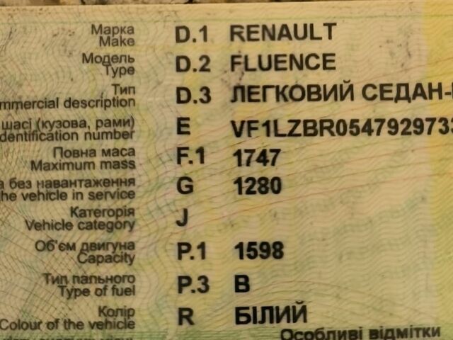 Белый Рено Флюенс, объемом двигателя 1.6 л и пробегом 140 тыс. км за 5500 $, фото 1 на Automoto.ua