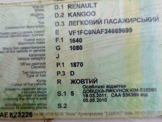 Желтый Рено Кенгу, объемом двигателя 1.9 л и пробегом 200 тыс. км за 2200 $, фото 1 на Automoto.ua