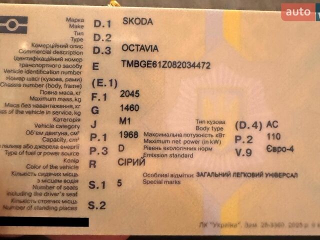 Сірий Шкода Октавія, об'ємом двигуна 2 л та пробігом 409 тис. км за 5800 $, фото 1 на Automoto.ua