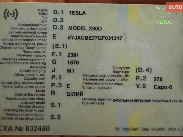 Білий Тесла Модель Х, об'ємом двигуна 0 л та пробігом 115 тис. км за 20000 $, фото 1 на Automoto.ua
