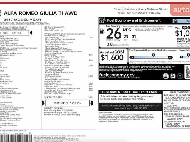 Белый Альфа Ромео Джулия, объемом двигателя 2 л и пробегом 82 тыс. км за 25600 $, фото 40 на Automoto.ua