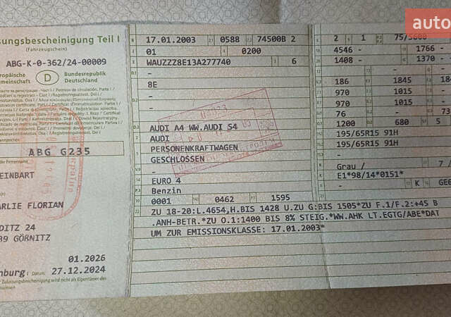 Сірий Ауді А4, об'ємом двигуна 1.6 л та пробігом 207 тис. км за 5999 $, фото 170 на Automoto.ua