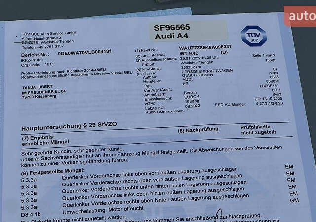 Сірий Ауді А4, об'ємом двигуна 1.8 л та пробігом 257 тис. км за 6799 $, фото 102 на Automoto.ua