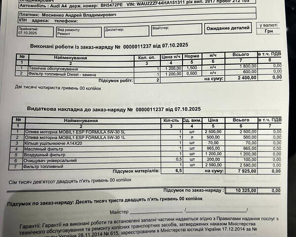 Ауди А4 2017 в Одессе на Automoto.ua Серый Ауди А4, объемом двигателя 3 л и пробегом 212 тыс. км за 22900 $, фото 46 на Automoto.ua