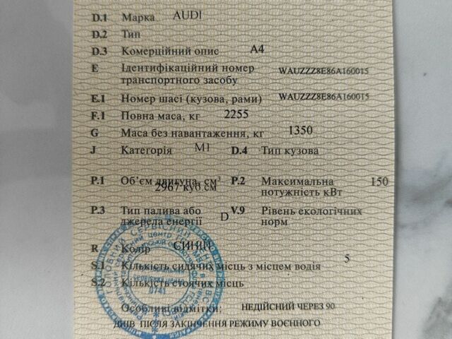 Синий Ауди А4, объемом двигателя 3 л и пробегом 414 тыс. км за 3400 $, фото 17 на Automoto.ua
