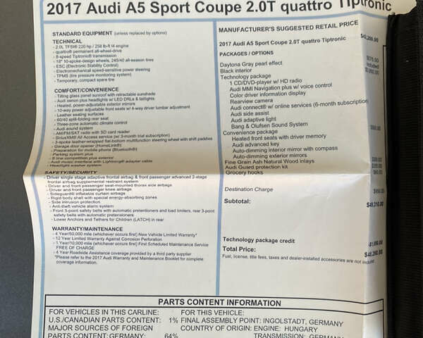 Сірий Ауді A5, об'ємом двигуна 2 л та пробігом 92 тис. км за 15700 $, фото 86 на Automoto.ua