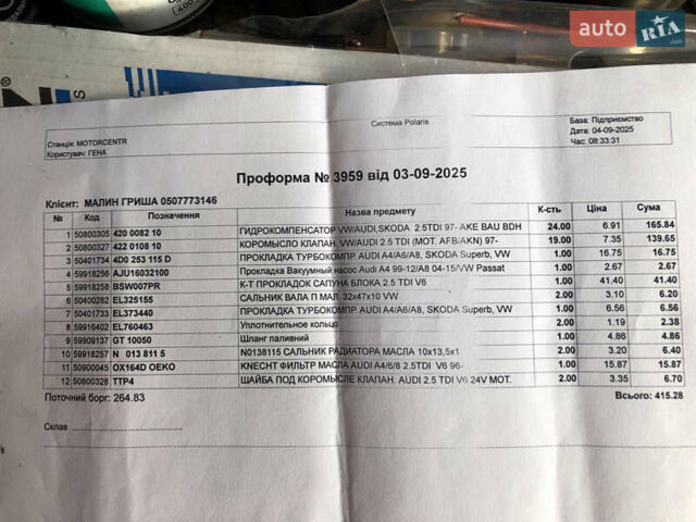 Серый Ауди А6, объемом двигателя 2.5 л и пробегом 208 тыс. км за 4200 $, фото 28 на Automoto.ua