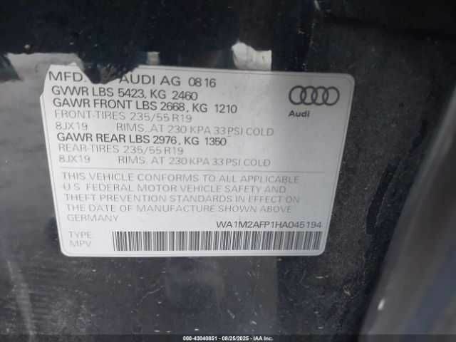 Синий Ауди Ку 5, объемом двигателя 2 л и пробегом 64 тыс. км за 2300 $, фото 8 на Automoto.ua