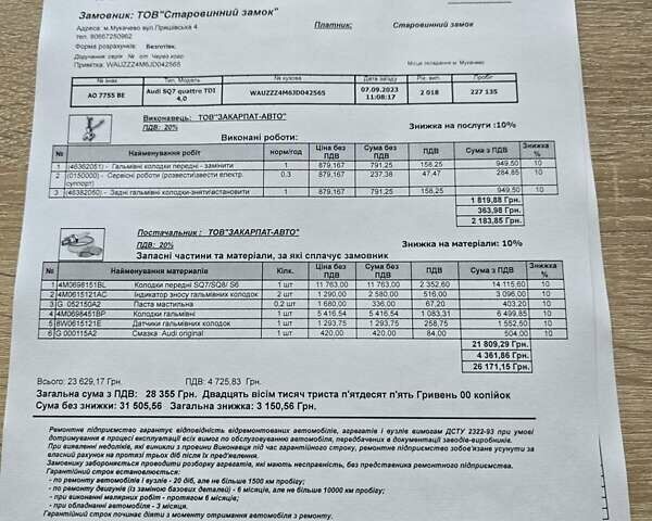 Чорний Ауді SQ7, об'ємом двигуна 3.96 л та пробігом 260 тис. км за 47000 $, фото 9 на Automoto.ua