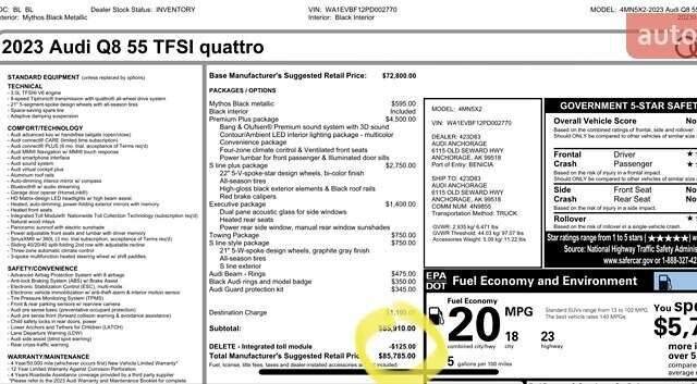 Черный Ауди Q8, объемом двигателя 3 л и пробегом 30 тыс. км за 65800 $, фото 20 на Automoto.ua