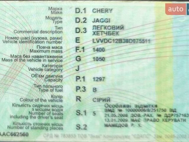 Серый Чери Джагги, объемом двигателя 1.3 л и пробегом 79 тыс. км за 2000 $, фото 2 на Automoto.ua