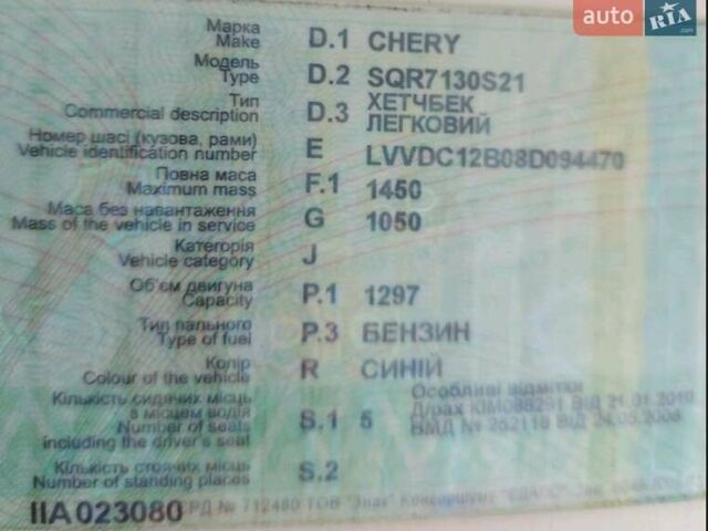 Синий Чери Джагги, объемом двигателя 1.3 л и пробегом 50 тыс. км за 3000 $, фото 5 на Automoto.ua