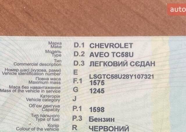 Красный Шевроле Авео, объемом двигателя 1.6 л и пробегом 105 тыс. км за 3600 $, фото 1 на Automoto.ua