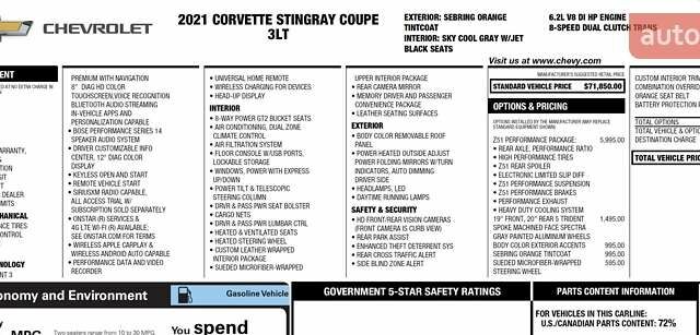 Оранжевый Шевроле Корвет, объемом двигателя 6.16 л и пробегом 10 тыс. км за 94999 $, фото 3 на Automoto.ua