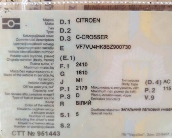Білий Сітроен С-Кроссер, об'ємом двигуна 2.2 л та пробігом 221 тис. км за 11850 $, фото 1 на Automoto.ua
